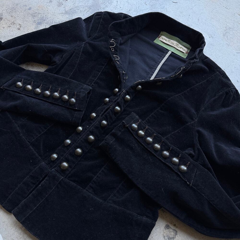 Vintage Y2K Miss Me Black Velvet Military Jacket Cropped - Picture 3 of 7